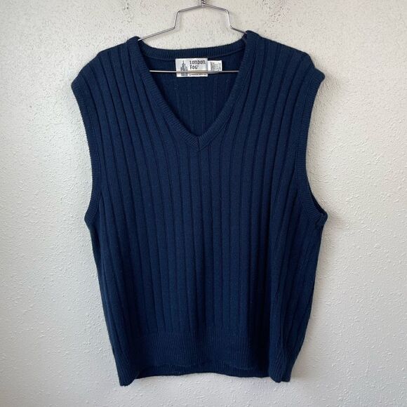 Vintage London Fog Navy Blue Sleeveless V-Neck Sweater Size L - Picture 1 of 4